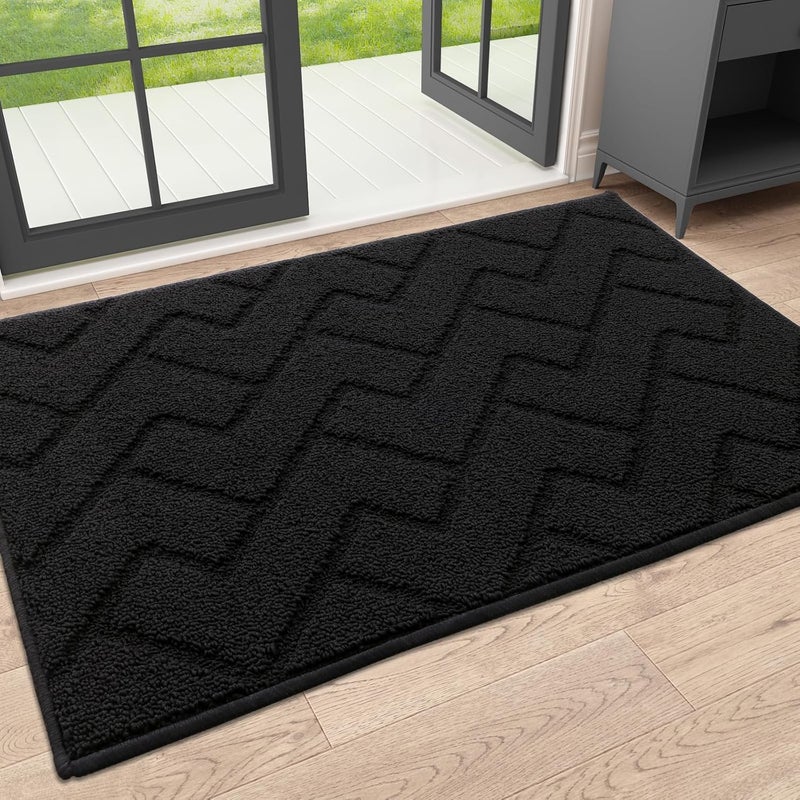 OLANLY Indoor Door Mat, 32x20, Dirt Resistant and Absorbent, Sturdy Non-Slip Rubber Backing, Easy to Clean, Washable Low-Profile Doormat for Entryway, Black - Image 1